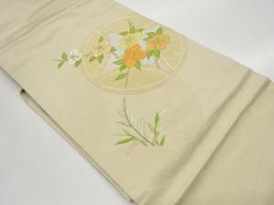 金彩七宝に椿模様刺繍名古屋帯